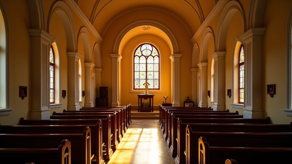 Interior de capilla histórica con detalles arquitectónicos religiosos